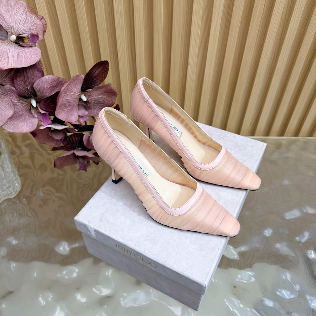 JIMMY CHOO 26S HIGH HEELS 85 MM IN LIGHT PINK MESH