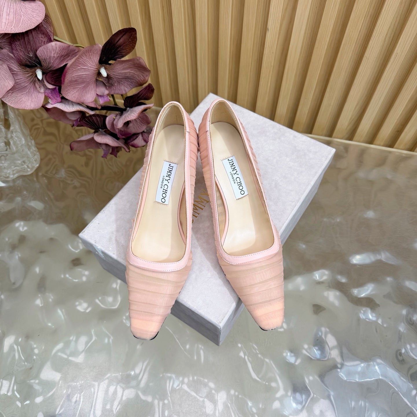 JIMMY CHOO 26S HIGH HEELS 85 MM IN LIGHT PINK MESH