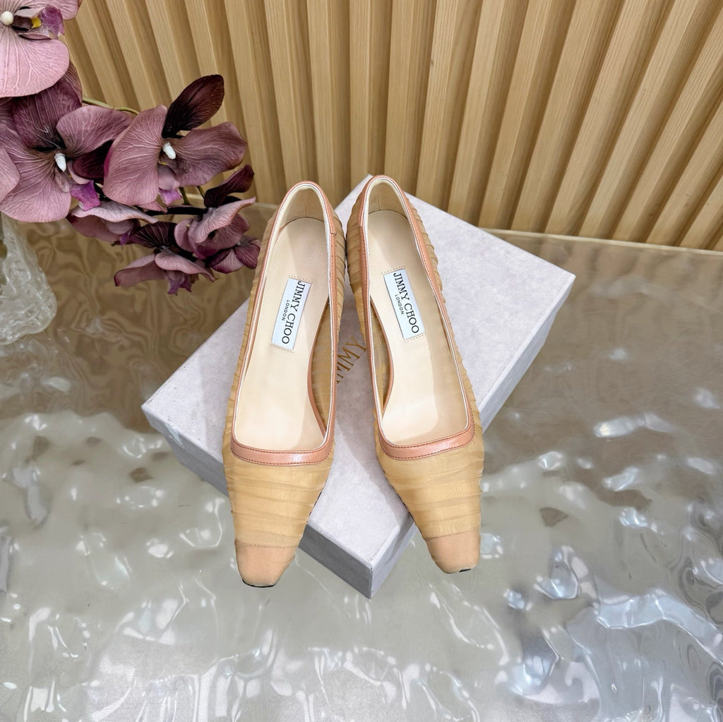 JIMMY CHOO 26S HIGH HEELS 85 MM IN BEIGE NUDE MESH