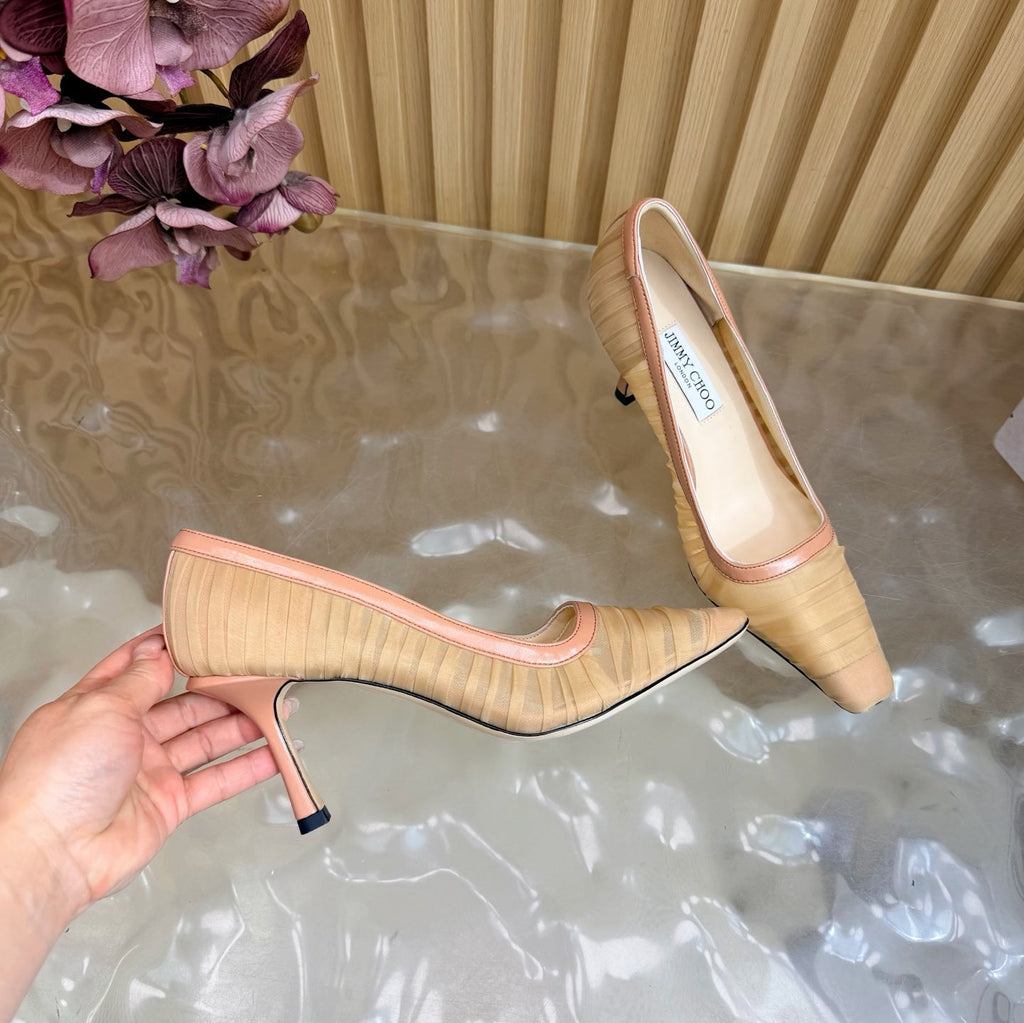 JIMMY CHOO 26S HIGH HEELS 85 MM IN BEIGE NUDE MESH