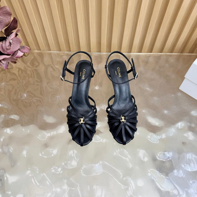 CELINE 26S TRIOMPHE STRAPPY HEELED SANDEL IN BLACK LAMBSKIN