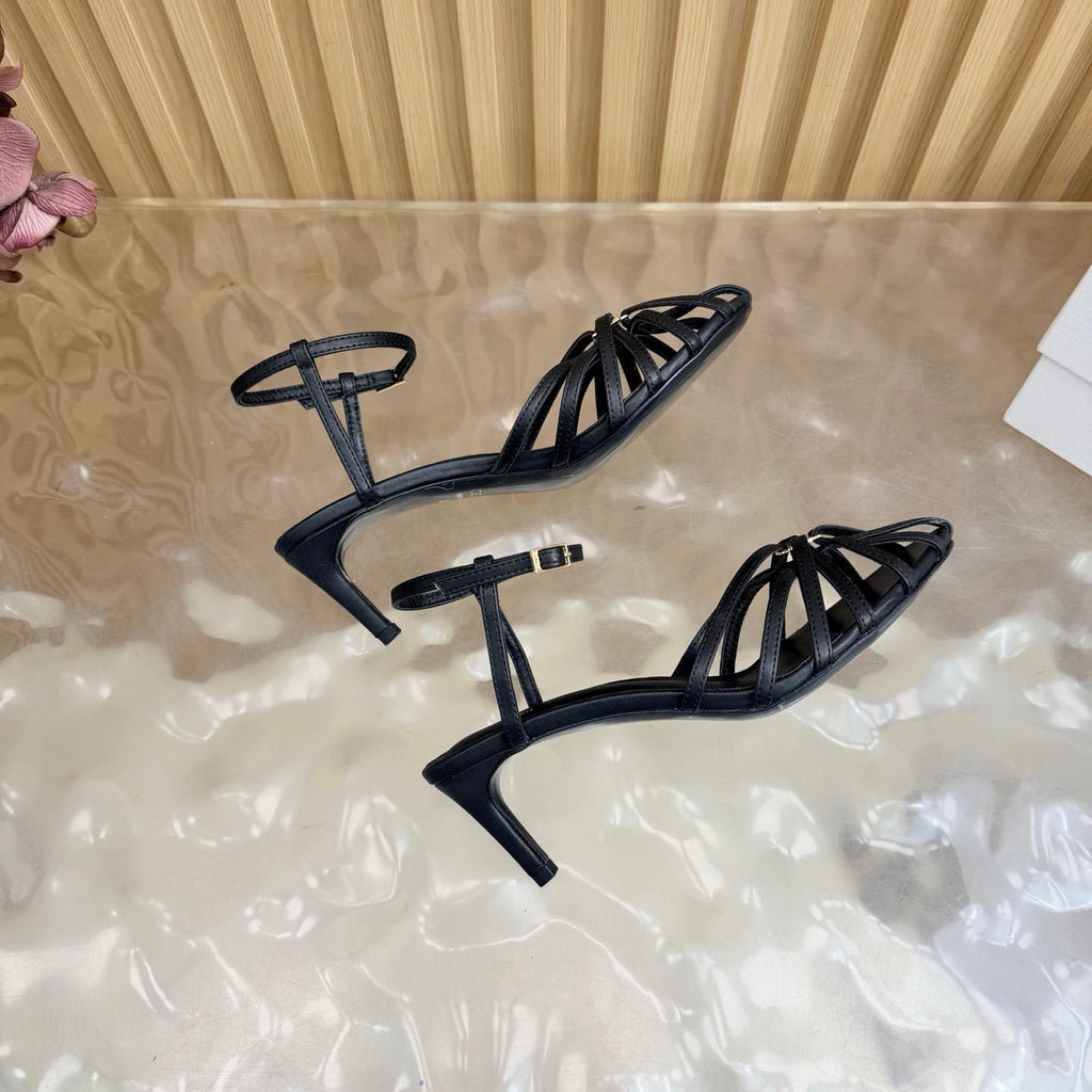 CELINE 26S TRIOMPHE STRAPPY HEELED SANDEL IN BLACK LAMBSKIN