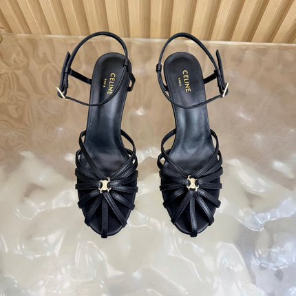 CELINE 26S TRIOMPHE STRAPPY HEELED SANDEL IN BLACK LAMBSKIN