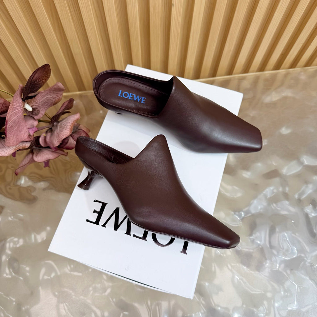 LOEWE 26S EMILY MULE 45MM IN DARK BROWN CALFSKIN