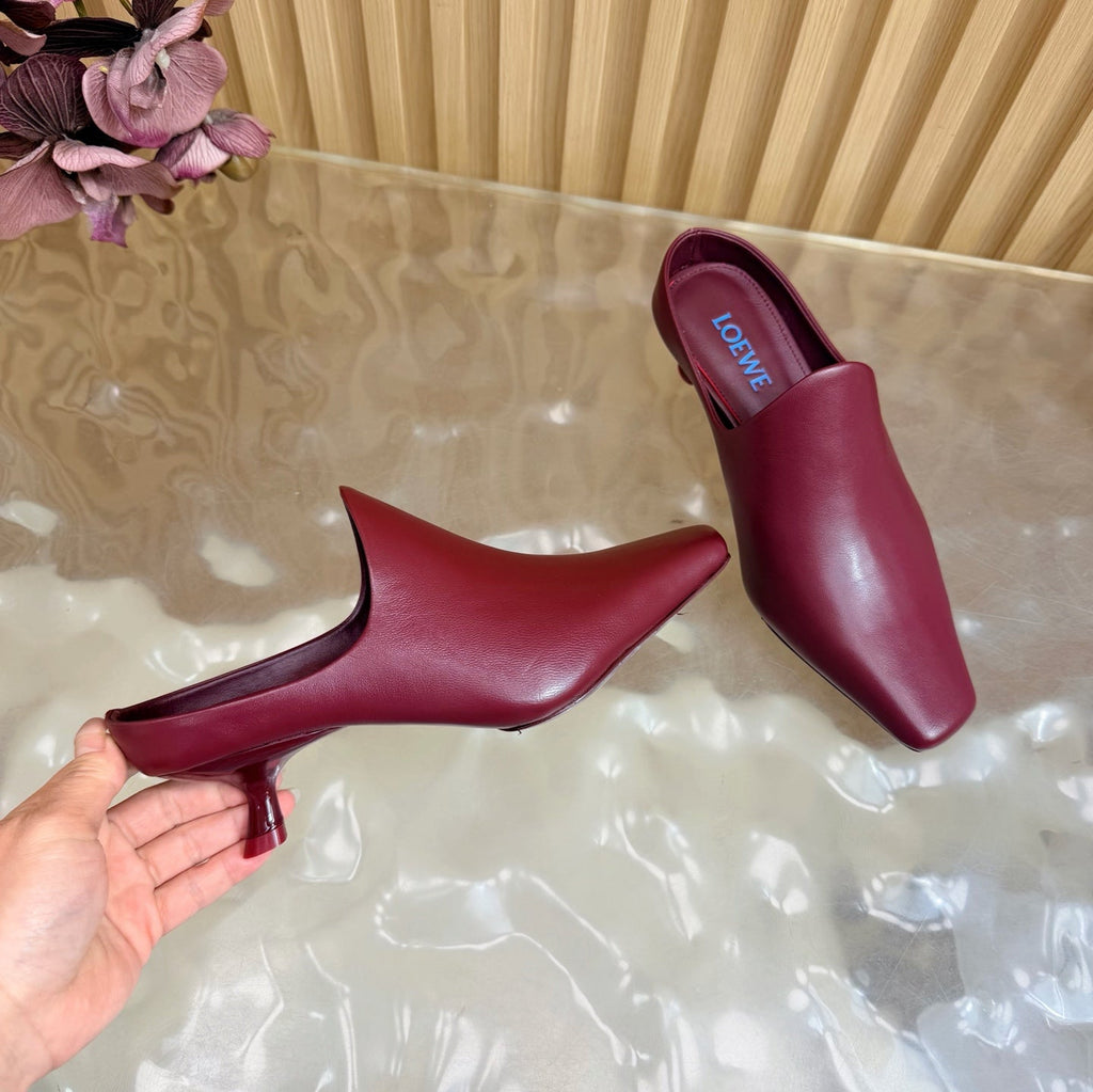 LOEWE 26S EMILY MULE 45MM IN BURGUNDY RED CALFSKIN
