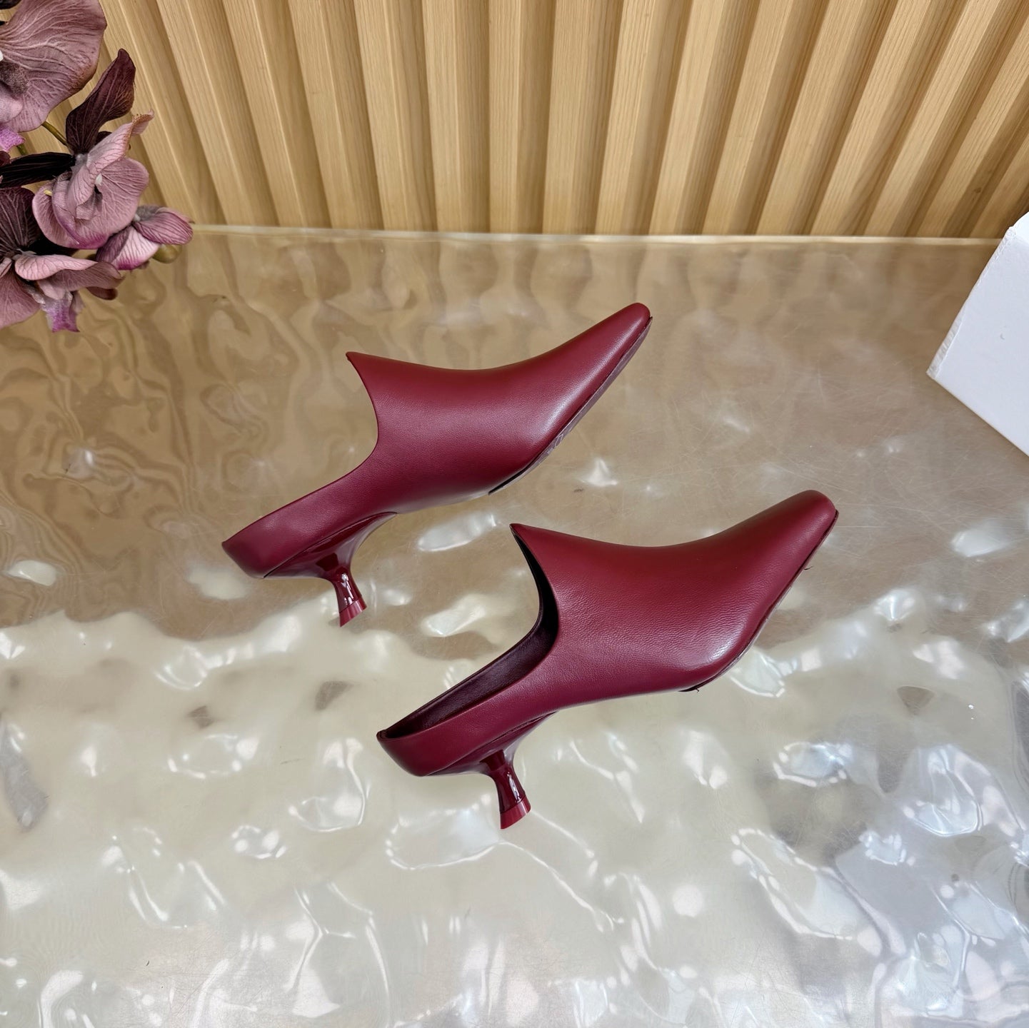LOEWE 26S EMILY MULE 45MM IN BURGUNDY RED CALFSKIN