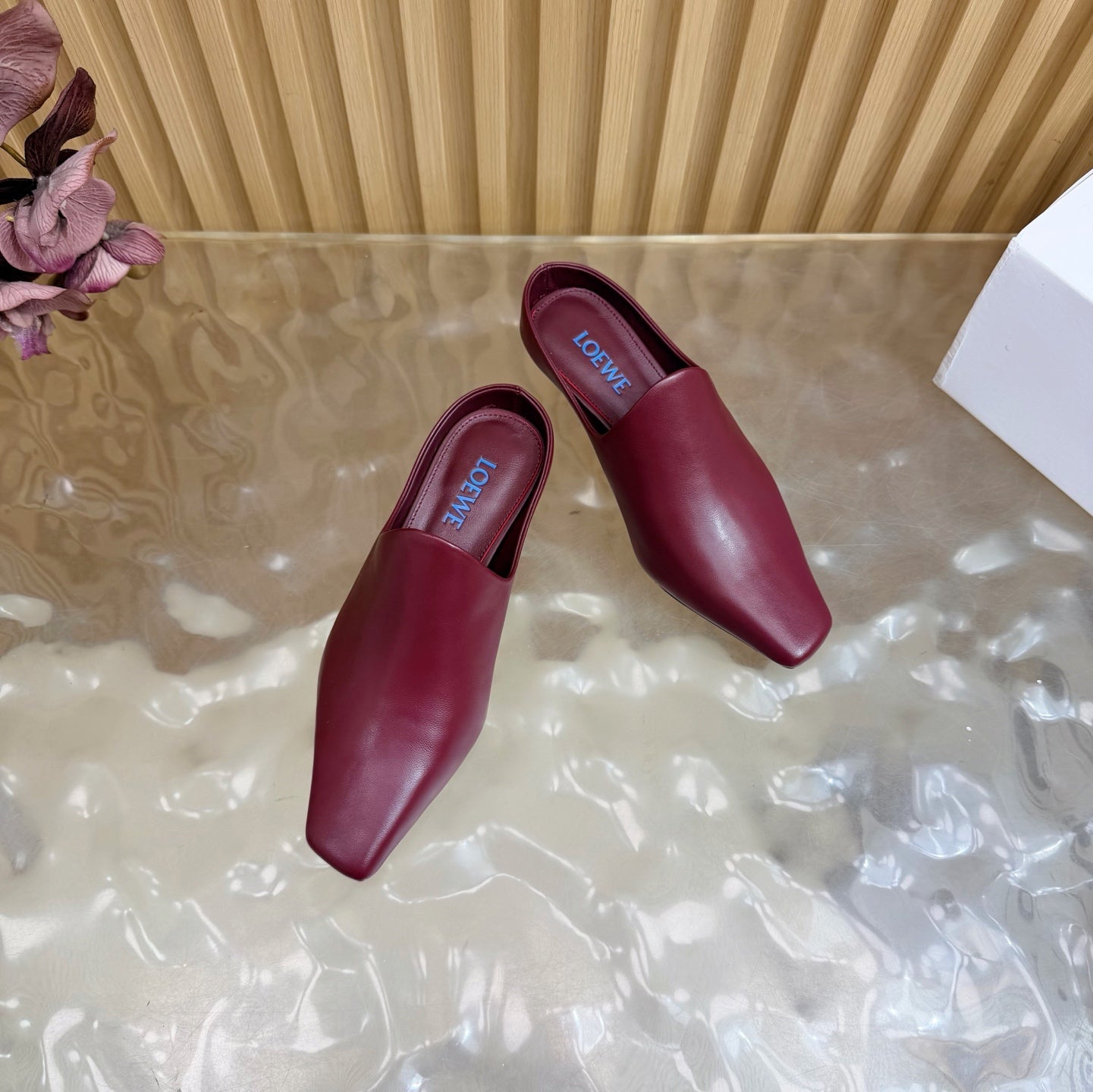 LOEWE 26S EMILY MULE 45MM IN BURGUNDY RED CALFSKIN
