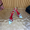 YSL 26S HIGH-HEELED SANDALS 90 MM IN SKY BLUE SATIN