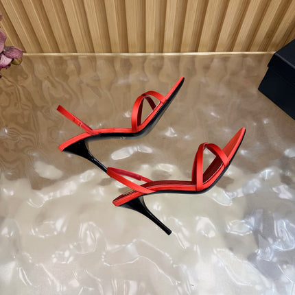 YSL 26S HIGH-HEELED SANDALS 90 MM IN RED SATIN