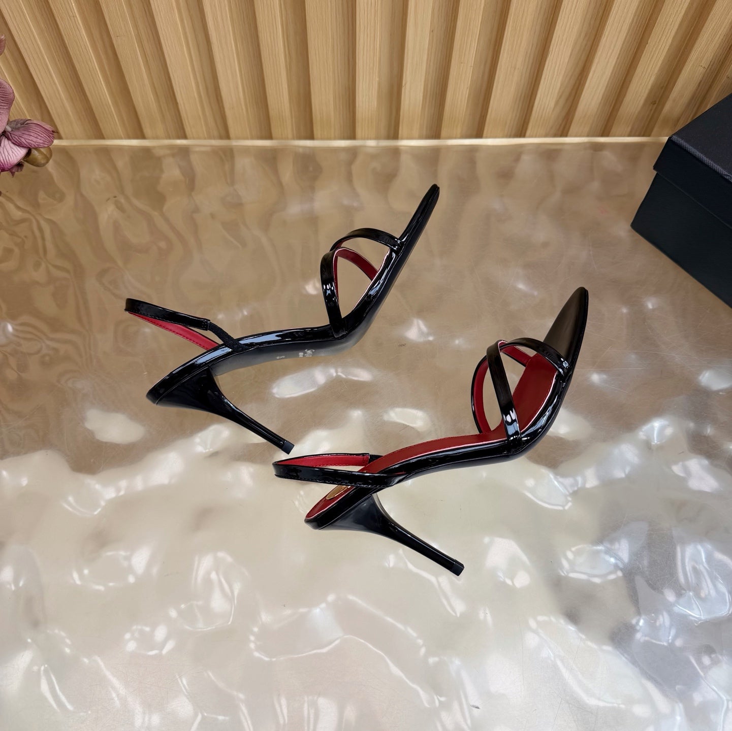 YSL 26S HIGH-HEELED SANDALS 90 MM IN BLACK GLOSSY CALFSKIN