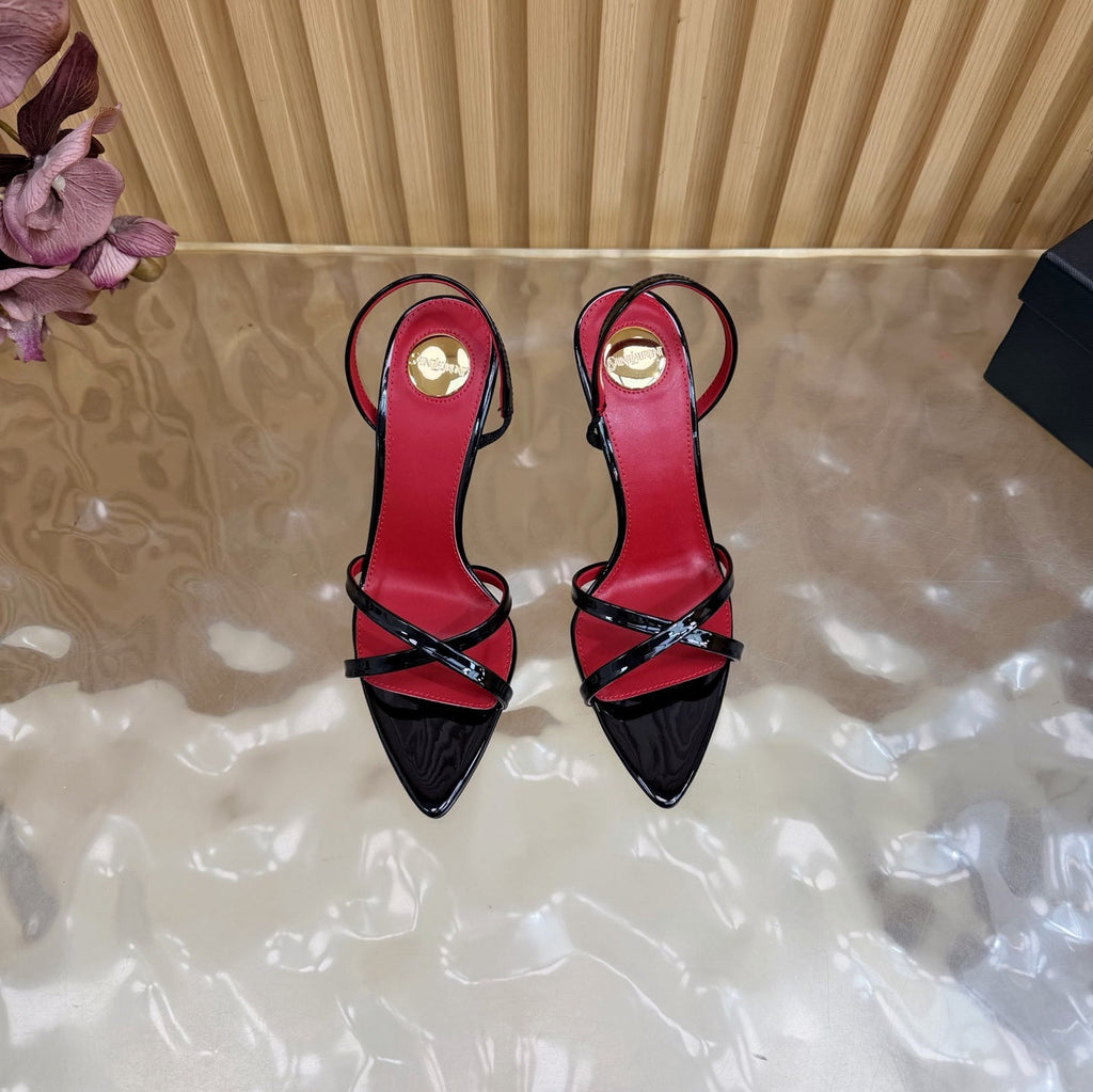 YSL 26S HIGH-HEELED SANDALS 90 MM IN BLACK GLOSSY CALFSKIN