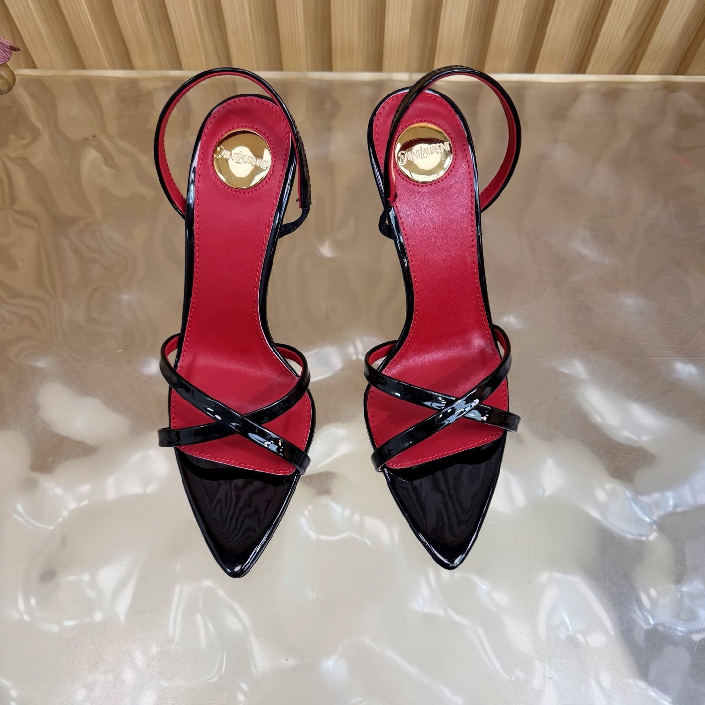 YSL 26S HIGH-HEELED SANDALS 90 MM IN BLACK GLOSSY CALFSKIN