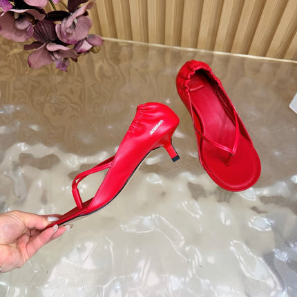 JACQUEMUS 26S THONG HEEL SANDALS 45 MM IN RED CALFSKIN