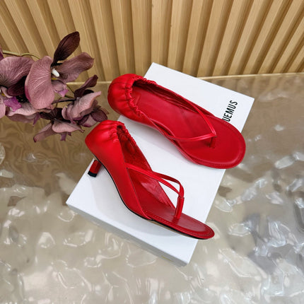 JACQUEMUS 26S THONG HEEL SANDALS 45 MM IN RED CALFSKIN