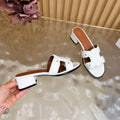 CELINE 26S TRIOMPHE BLOCK HEEL MULES IN WHITE CALFSKIN