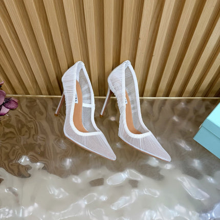 AQUAZZURA 26S HIGH HEELS 105 MM IN WHITE LACE MESH AND SATIN
