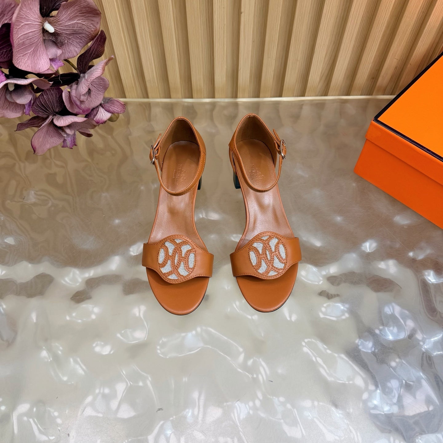 HM 26S MARQUISE SANDAL 45MM IN CARAMEL BROWN CALFSKIN