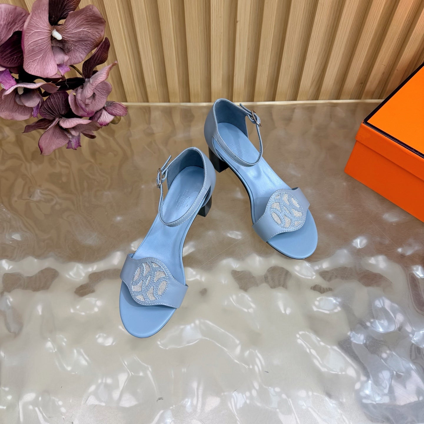 HM 26S MARQUISE SANDAL 45MM IN LIGHT BLUE CALFSKIN