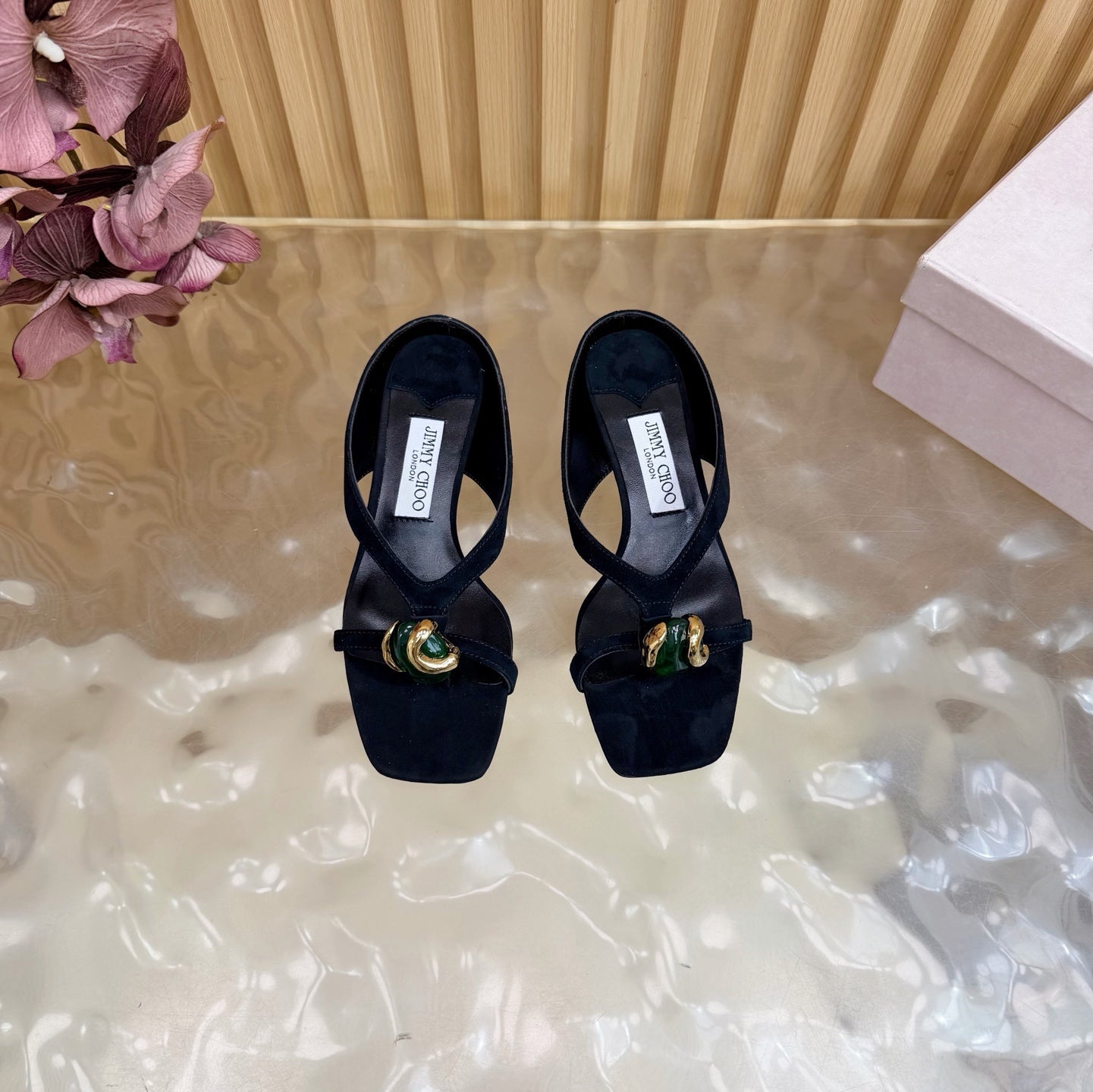 JIMMY CHOO 26S HIGH-HEEL SANDALS 35 MM IN BLACK SUEDE
