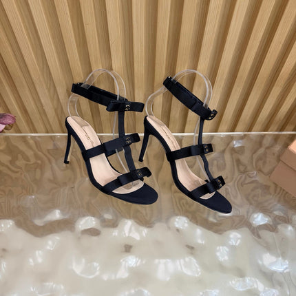 GIANVITO ROSSI 26S BOW STRAP HIGH-HEEL SANDALS 85 MM IN BLACK FABRIC