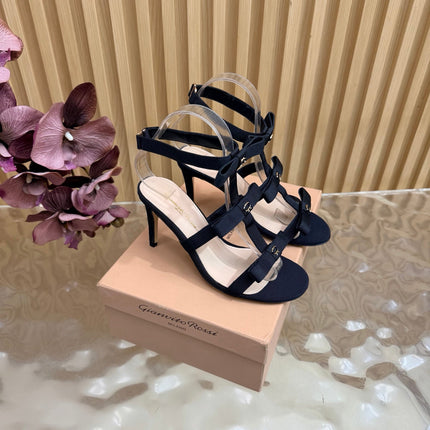GIANVITO ROSSI 26S BOW STRAP HIGH-HEEL SANDALS 85 MM IN BLACK FABRIC