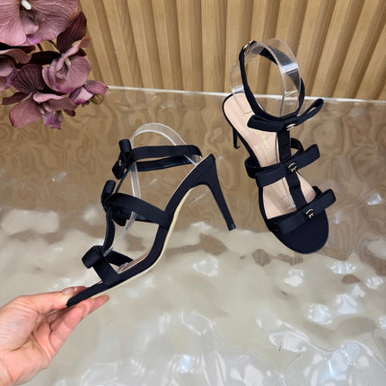GIANVITO ROSSI 26S BOW STRAP HIGH-HEEL SANDALS 85 MM IN BLACK FABRIC