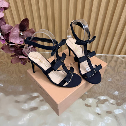 GIANVITO ROSSI 26S BOW STRAP HIGH-HEEL SANDALS 85 MM IN BLACK FABRIC