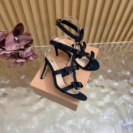 GIANVITO ROSSI 26S BOW STRAP HIGH-HEEL SANDALS 85 MM IN BLACK FABRIC