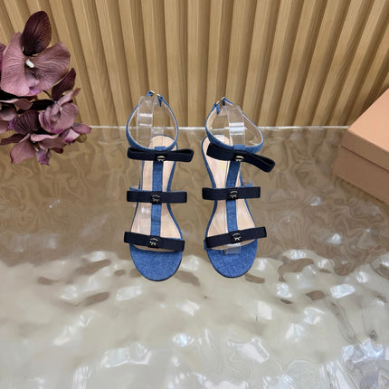 GIANVITO ROSSI 26S BOW STRAP HIGH-HEEL SANDALS 85 MM IN BLUE DENIM