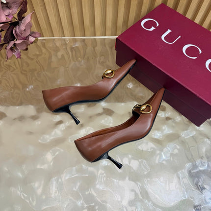 GUCCI 26S HIGH HEELS 65 MM IN COGNAC BROWN SMOOTH LEATHER