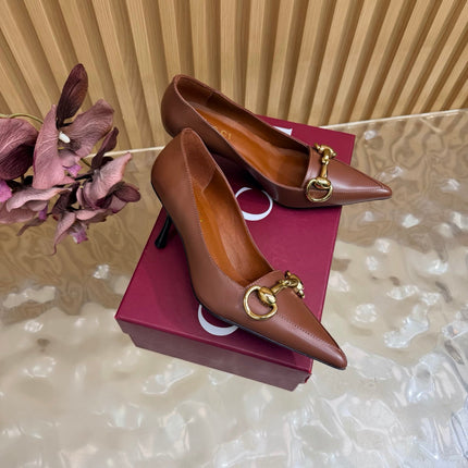 GUCCI 26S HIGH HEELS 65 MM IN COGNAC BROWN SMOOTH LEATHER