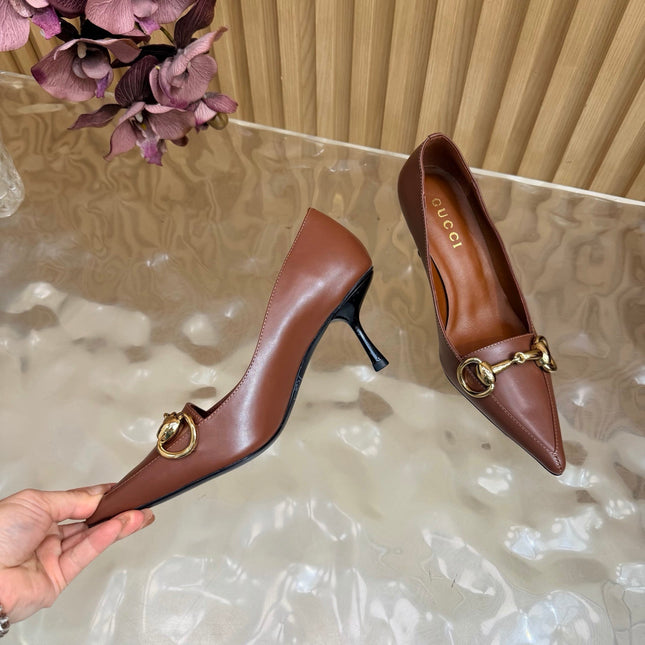 GUCCI 26S HIGH HEELS 65 MM IN COGNAC BROWN SMOOTH LEATHER