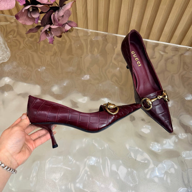 GUCCI 26S HIGH HEELS 65 MM IN DARK RED CROC EMBOSSED LEATHER