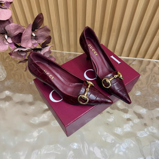 GUCCI 26S HIGH HEELS 65 MM IN DARK RED CROC EMBOSSED LEATHER