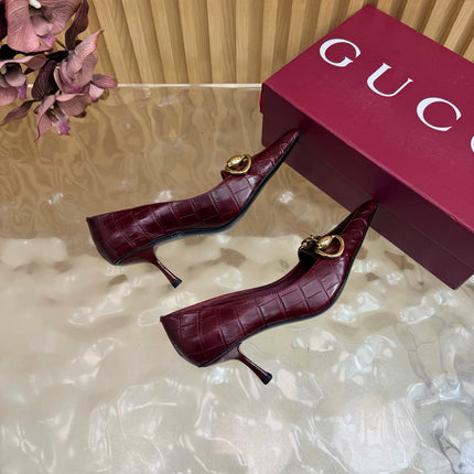 GUCCI 26S HIGH HEELS 65 MM IN DARK RED CROC EMBOSSED LEATHER