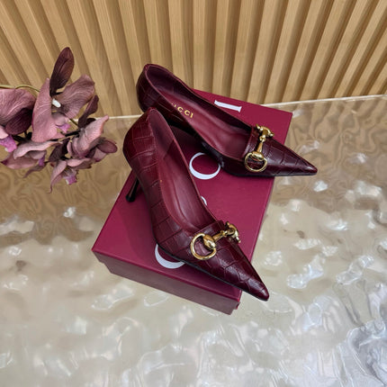 GUCCI 26S HIGH HEELS 65 MM IN DARK RED CROC EMBOSSED LEATHER