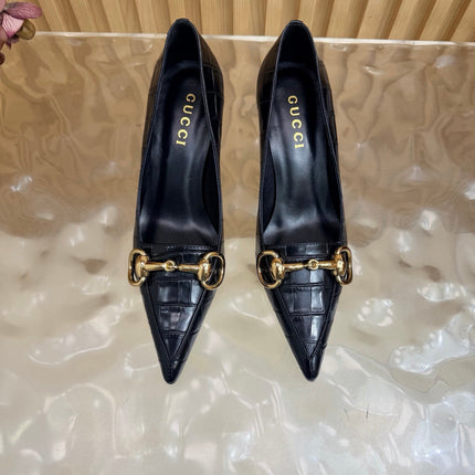 GUCCI 26S HIGH HEELS 65 MM IN BLACK CROC EMBOSSED LEATHER