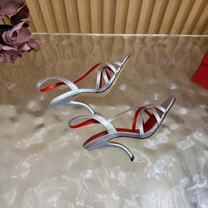 VALENTINO 26S STRAPPER HEEL SANDALS 100 MM IN SILVER CALFSKIN