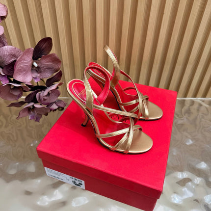 VALENTINO 26S STRAPPER HEEL SANDALS 100 MM IN METALLIC GOLD CALFSKIN
