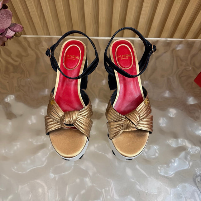 VALENTINO 26S PLATFORM SANDALS 110 MM IN MULTICOLOR GATHERED CALFSKIN AND FABRIC