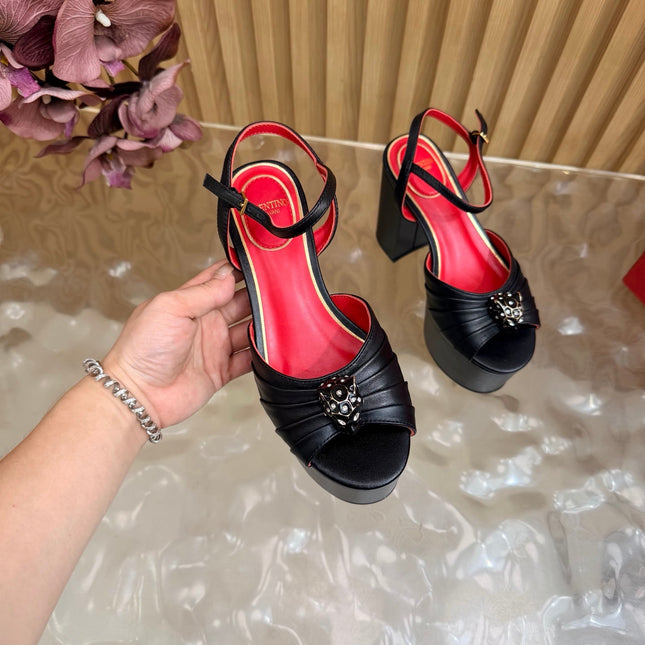 VALENTINO 26S PLATFORM SANDALS 110 MM IN BLACK GATHERED CALFSKIN