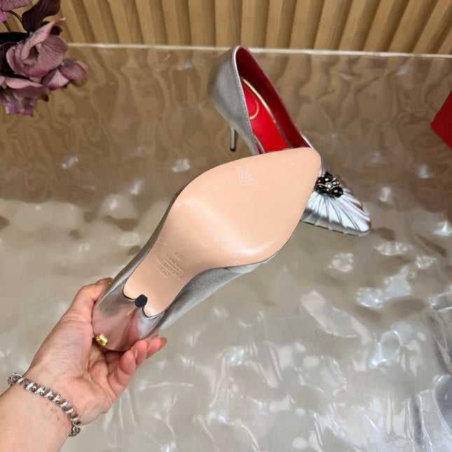 VALENTINO 26S HIGH-HEEL 100 MM IN SILVER GATHERED CALFSKIN