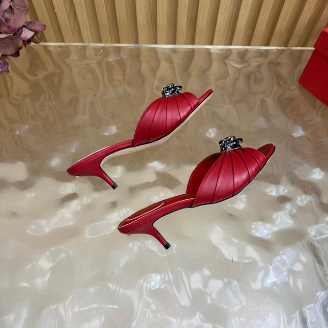 VALENTINO 26S HIGH-HEEL SANDALS 50 MM IN DARK RED GATHERED CALFSKIN