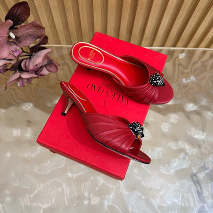 VALENTINO 26S HIGH-HEEL SANDALS 50 MM IN DARK RED GATHERED CALFSKIN