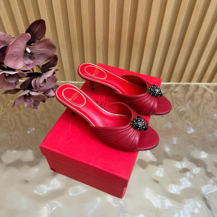 VALENTINO 26S HIGH-HEEL SANDALS 50 MM IN DARK RED GATHERED CALFSKIN