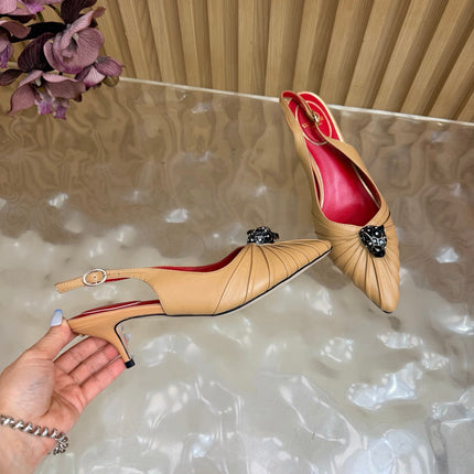 VALENTINO 26S SLINGBACK PUMPS 50 MM IN DARK BEIGE CALFSKIN