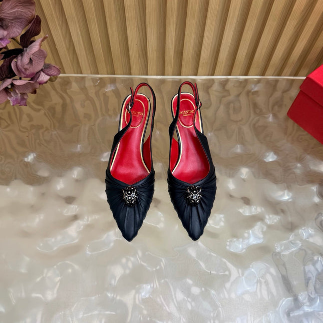 VALENTINO 26S SLINGBACK PUMPS 50 MM IN BLACK CALFSKIN
