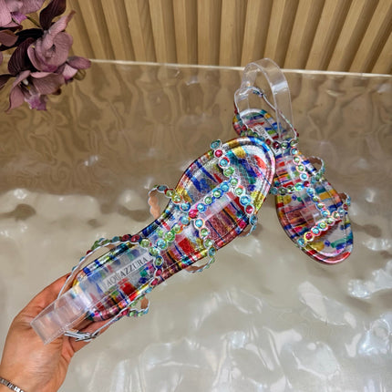 AQUAZZURA 26S FLAT SANDALS IN MULTICOLOR SNAKESKIN CRYSTAL EMBELLISHED