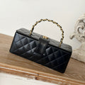 VINTAGE COSMETIC BAG 22 IN BLACK SHINY CALFSKIN GOLD HARDWARE
