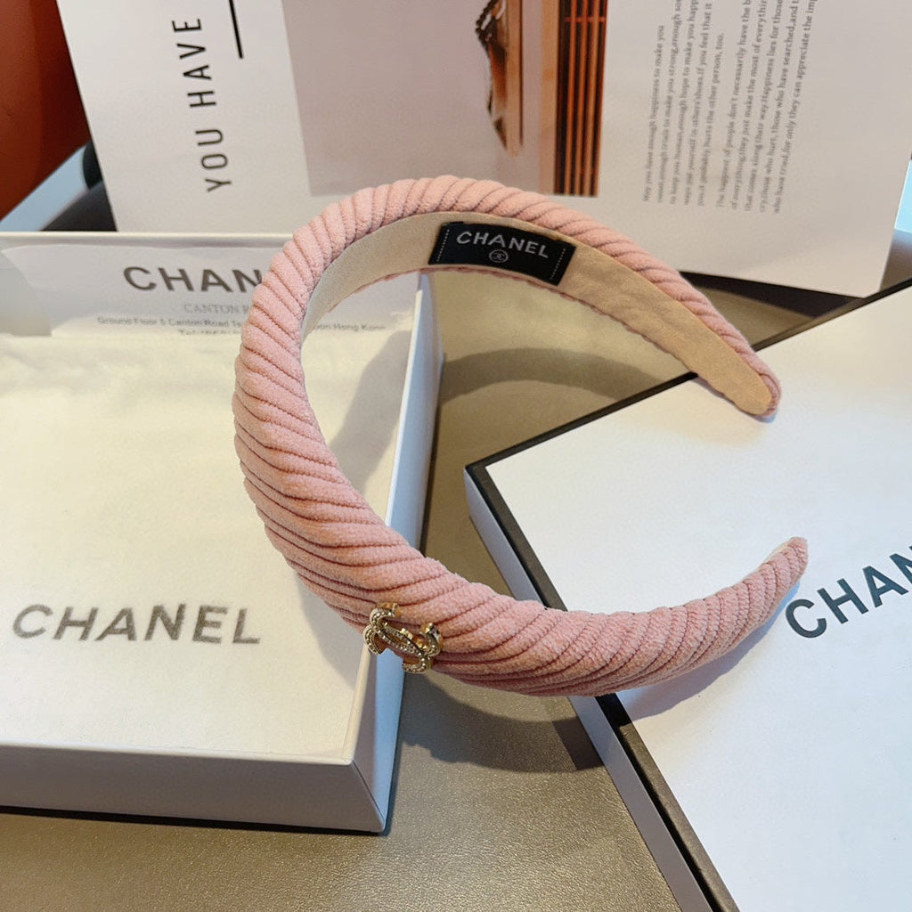 LIGHT PINK FABRIC HAIRBAND WITH GOLD LOGO 414436